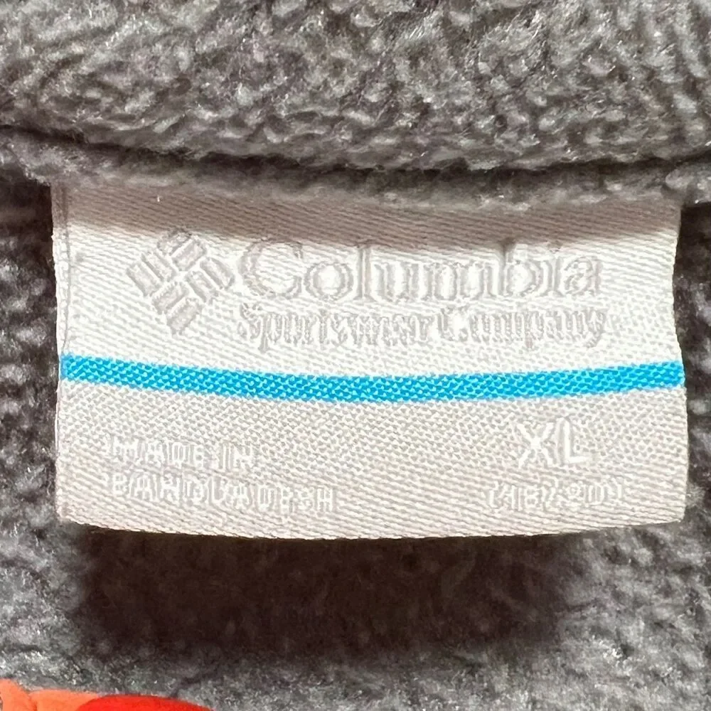 Columbia Boy's Fleece Pullover Snap Neck Color Block Gray Black Orange XL(18-20)